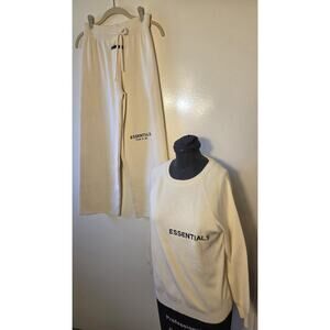 FOG Essentials Womens Knit Lounge Set Pants & Long Sleeve Top Size S Pale Yellow